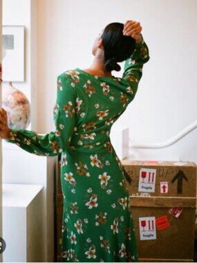 la petite francaise Green Floral V-Neck Long Sleeve Dress